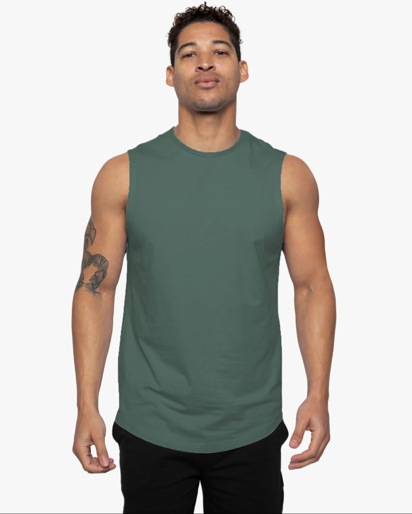 Sleeveless Curve Crew-greenish-gray