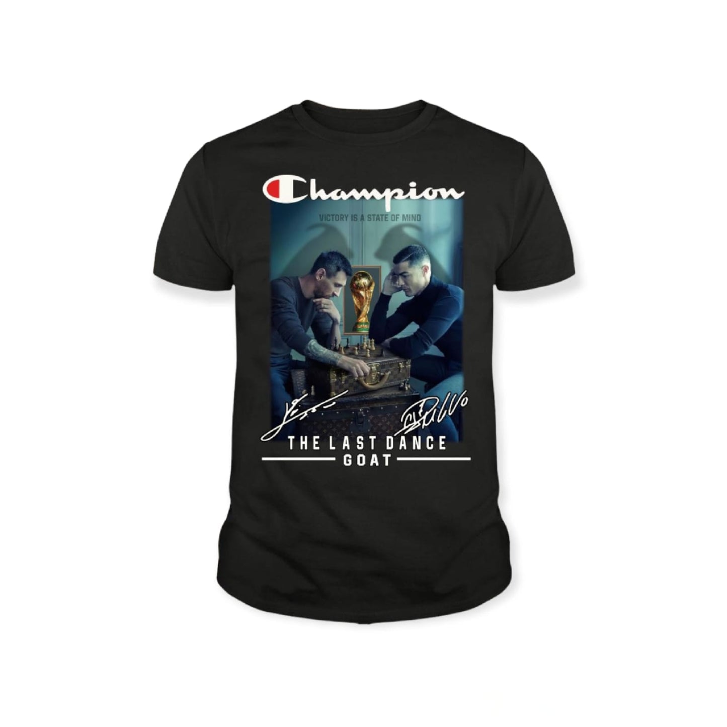 Champion Lionel Messi And Cristiano Ronaldo The Last Dance Goat Signatures Shirt