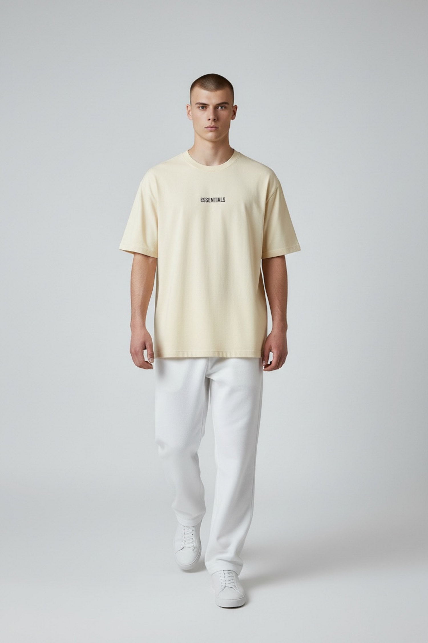 ZED Signature ESSENTIALS Drop Shoulder Tee-CREEMY BEIGE